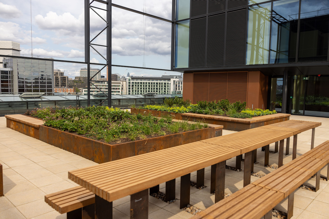 bamboo seating rooftop terrace
